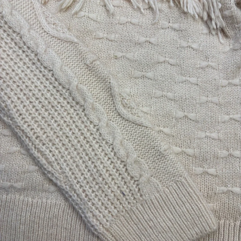 Chelsea & Violet Womens‎ Cream Fringe Cable Knit Sweater Boho Western Small